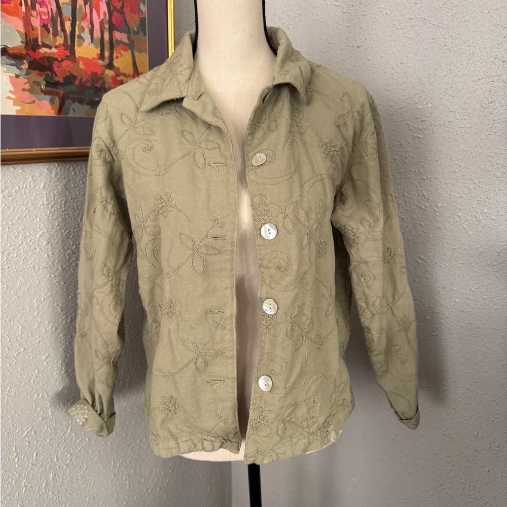Women's Embroidered Jean Jacket - Olive